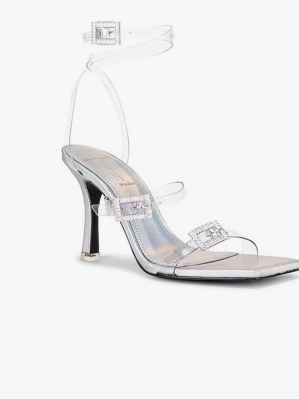 Studio Clear PVC Crystal-Strap Ankle Sandal - Silver. Worn once